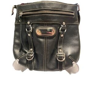 Franco Sarto Pebbled Black Italian Leather Biker Grunge Gothic Crossbody Bag